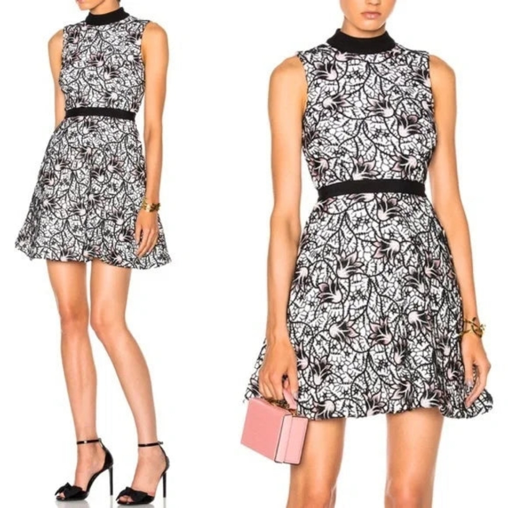 Self-Portrait Sleeveless Mock Neck Lace Overlay Dress - Picture 1 of 10